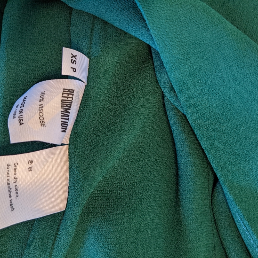 Emerald color reformation dress flutter style